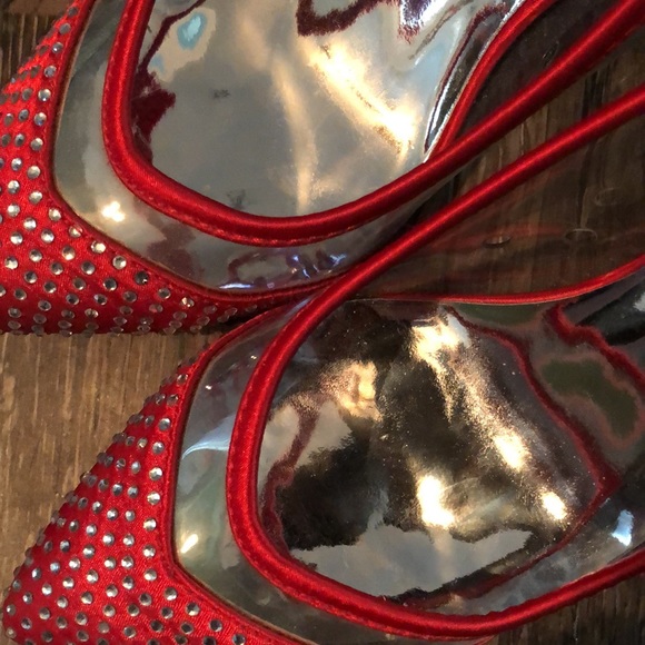 Like new. Worn only once Annie red satin with clear crystals, 2.5” heel - Picture 8 of 8